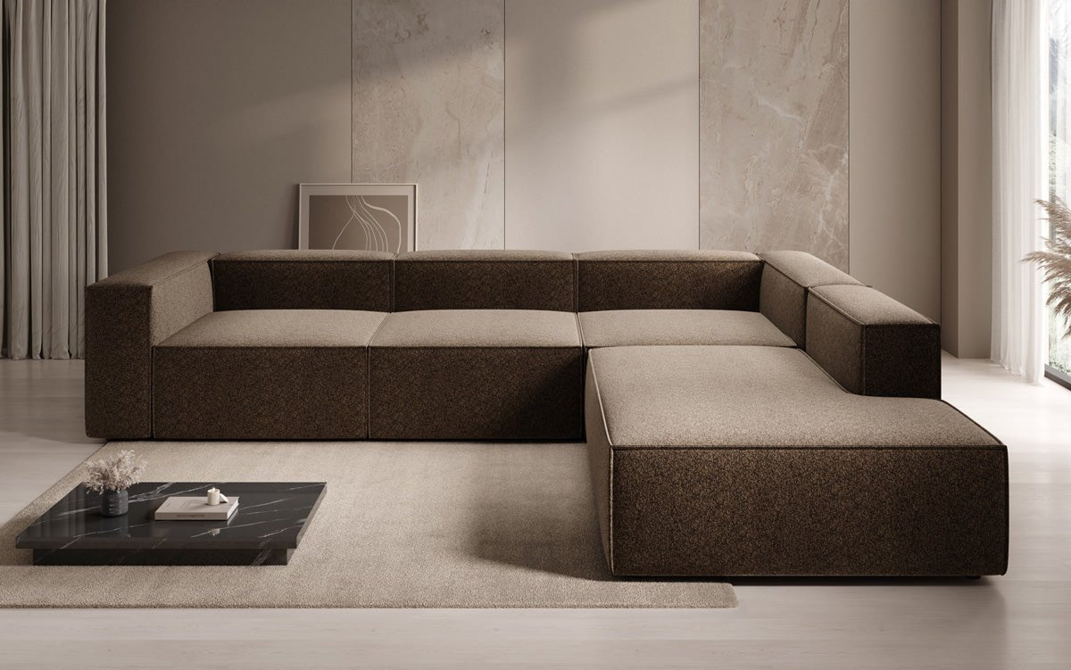 Lesley L Designer Sofa mit langer Ottomane aus Strukturstoff