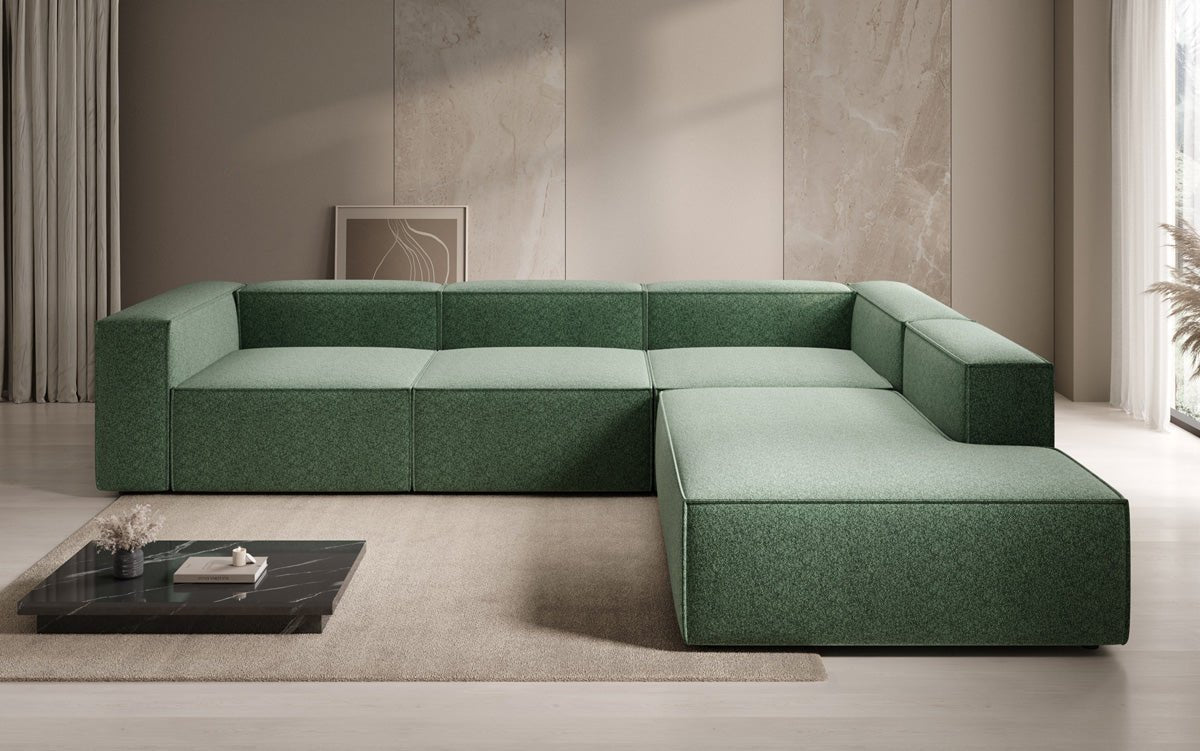 Lesley L Designer Sofa mit langer Ottomane aus Strukturstoff