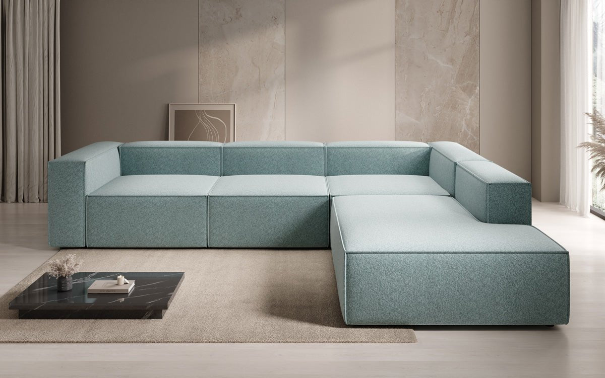 Lesley L Designer Sofa mit langer Ottomane aus Strukturstoff