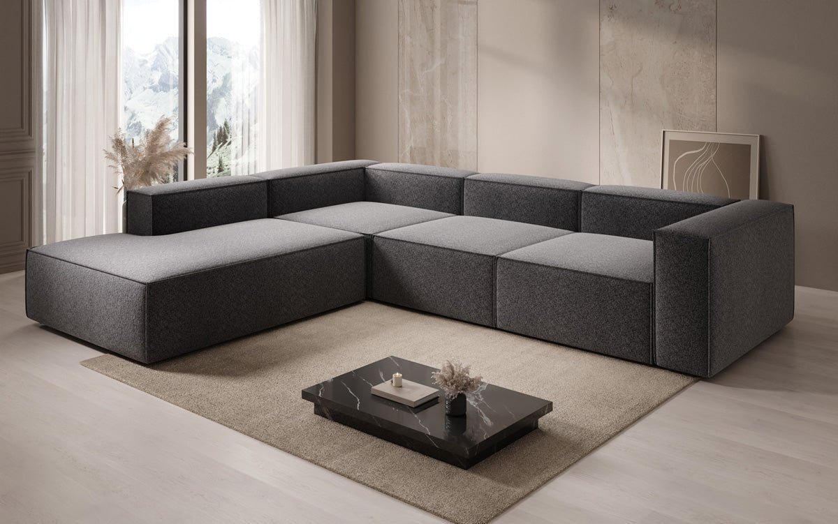 Lesley L Designer Sofa mit langer Ottomane aus Strukturstoff