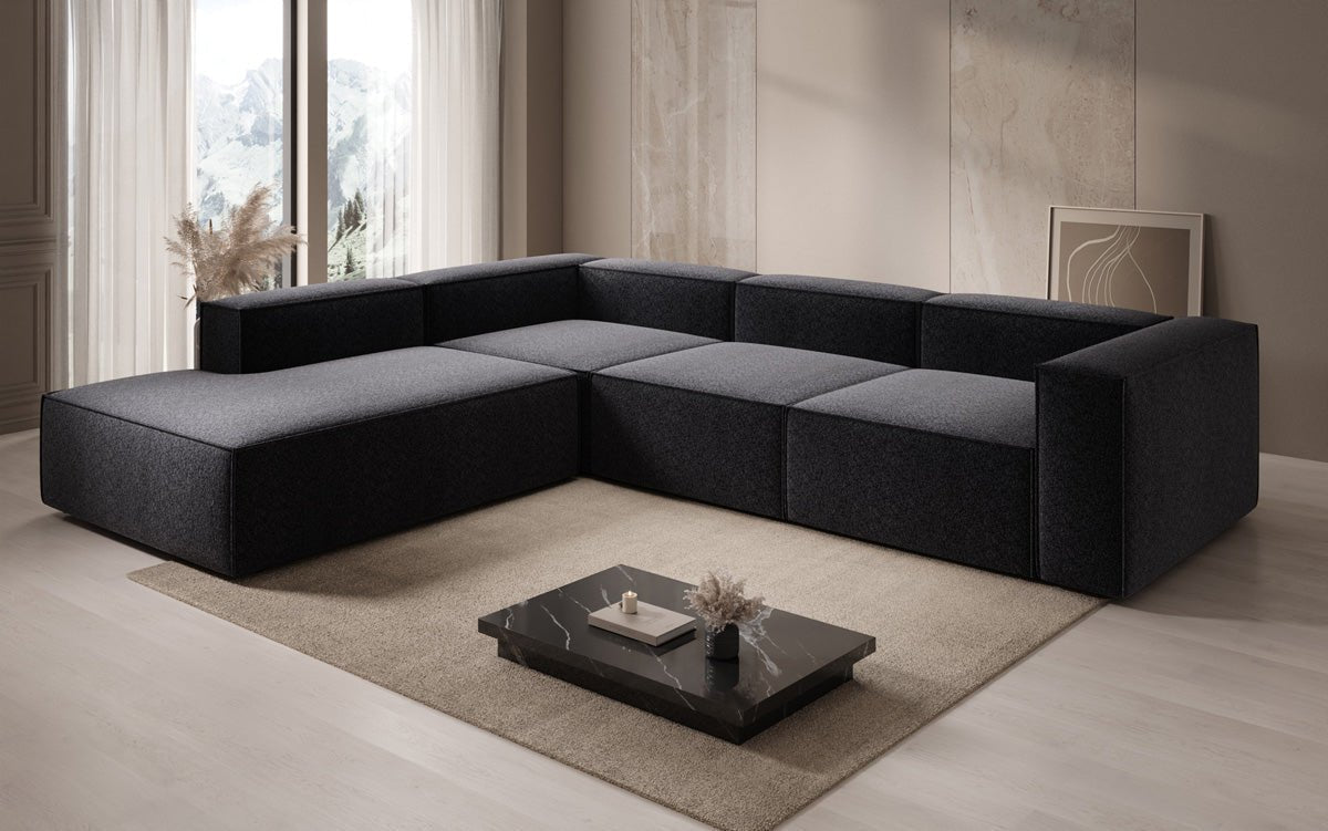 Lesley L Designer Sofa mit langer Ottomane aus Strukturstoff