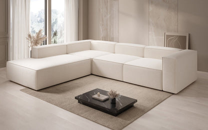 Lesley L Designer Sofa mit langer Ottomane aus Strukturstoff