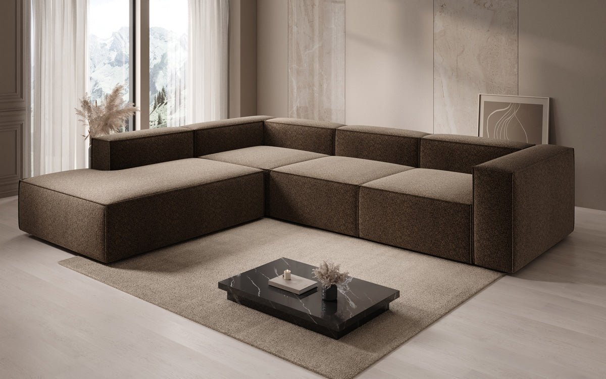 Lesley L Designer Sofa mit langer Ottomane aus Strukturstoff