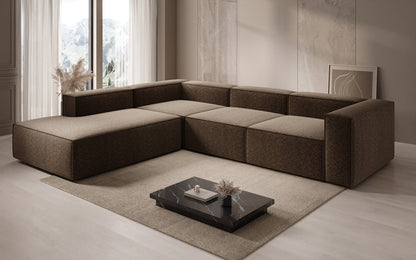 Lesley L Designer Sofa mit langer Ottomane aus Strukturstoff