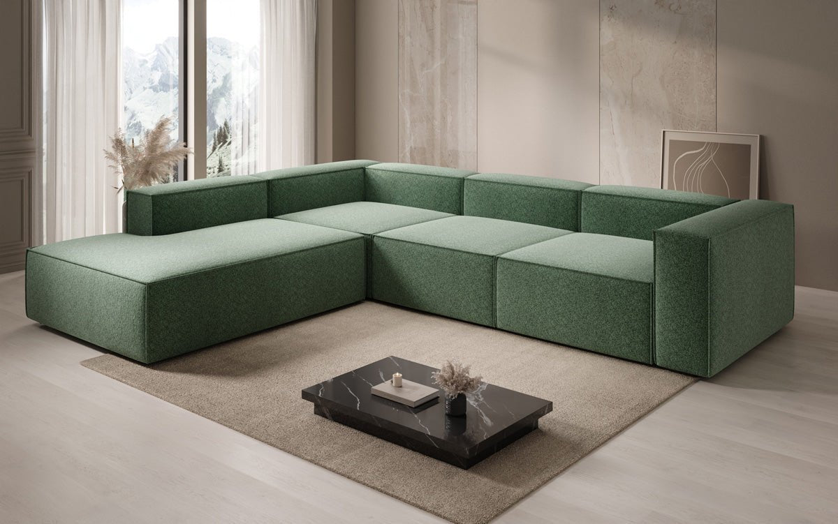 Lesley L Designer Sofa mit langer Ottomane aus Strukturstoff