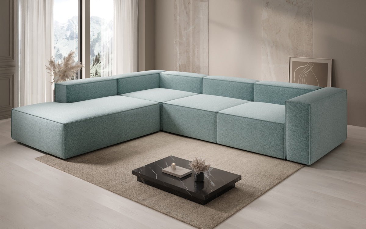 Lesley L Designer Sofa mit langer Ottomane aus Strukturstoff