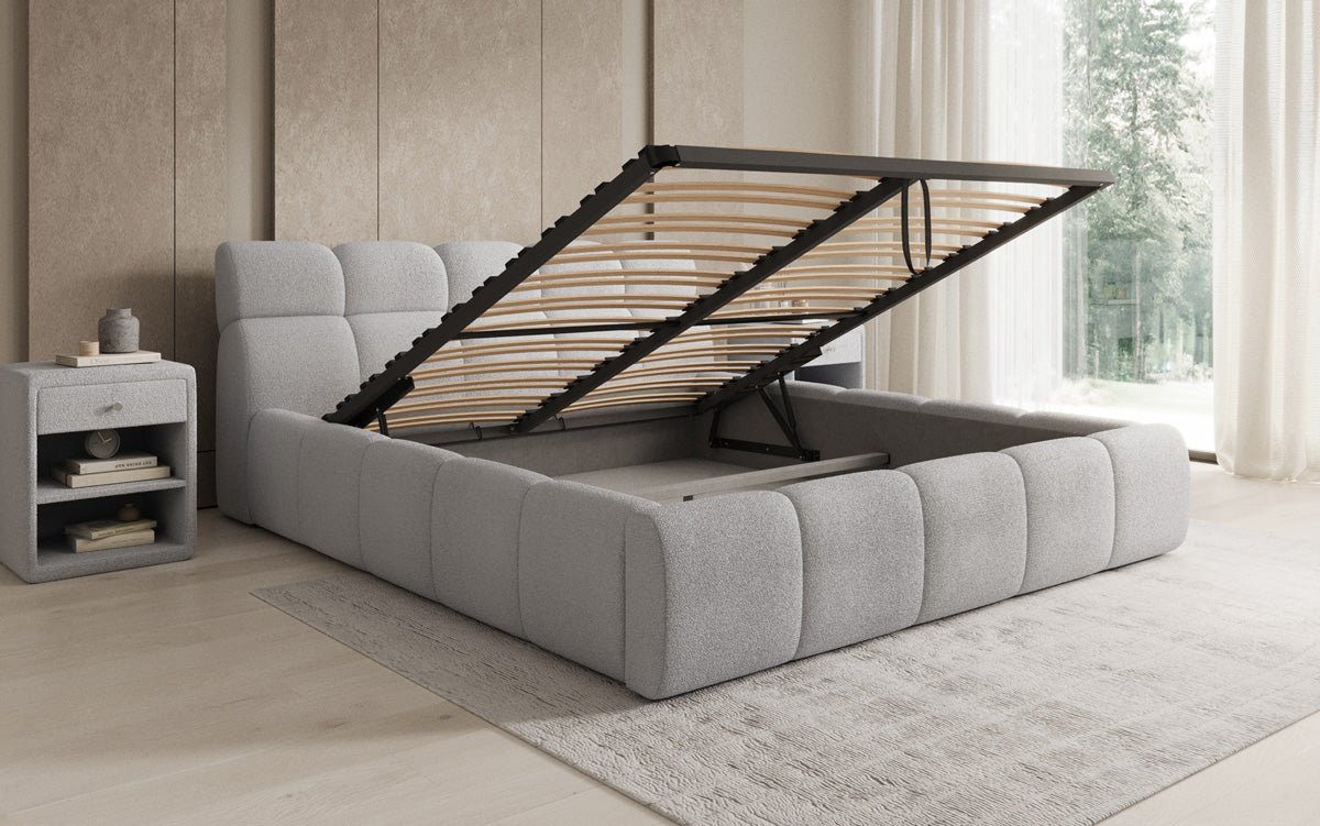 Luxusbetten24 Designer Polsterbett Dallas Bouclé mit Stauraum 140x200