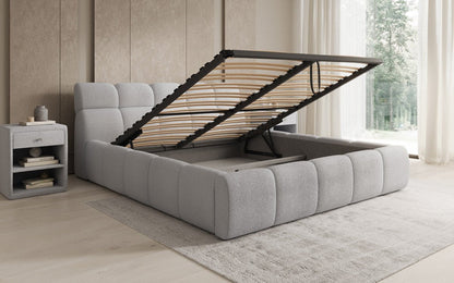 Luxusbetten24 Designer Polsterbett Dallas Bouclé mit Stauraum 140x200