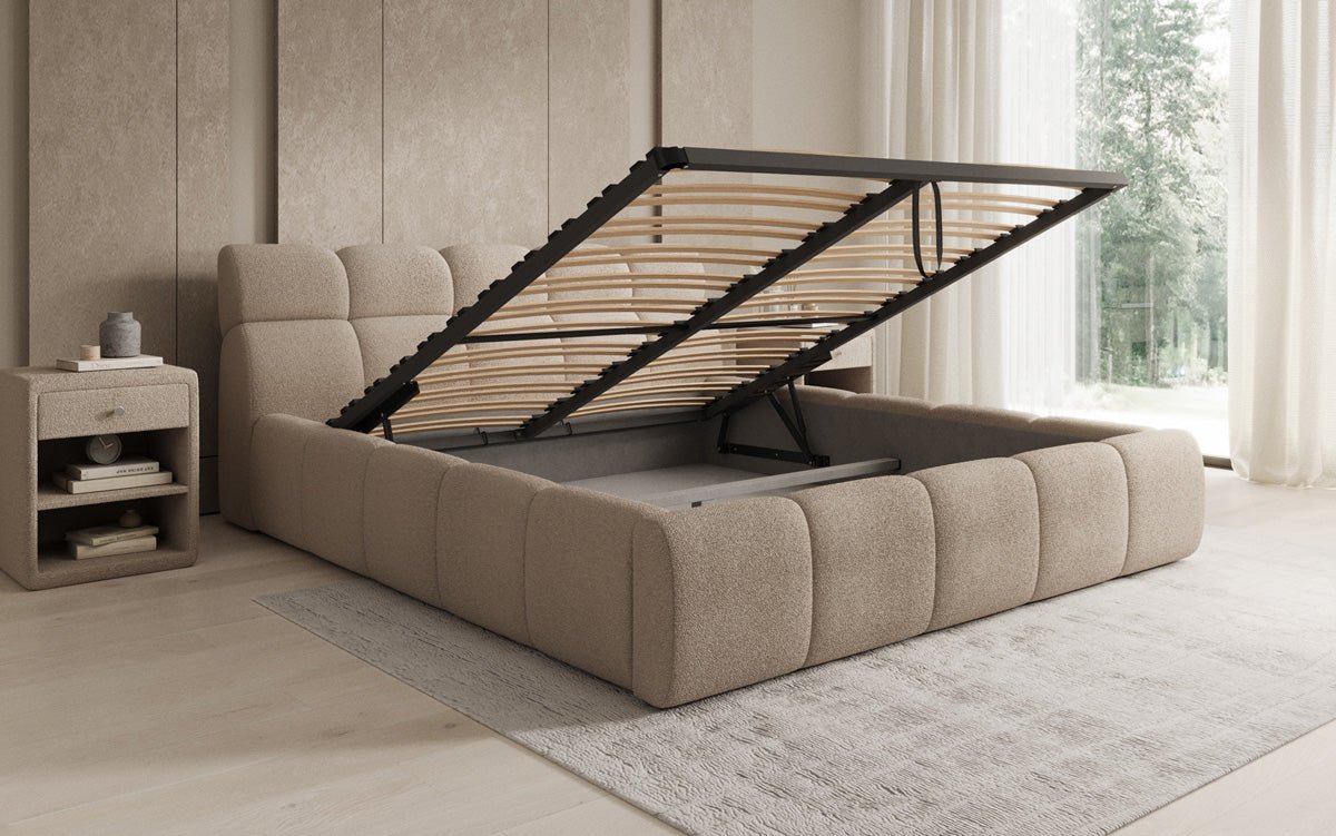 Luxusbetten24 Designer Polsterbett Dallas Bouclé mit Stauraum 140x200