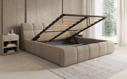 Luxusbetten24 Designer Polsterbett Dallas Bouclé mit Stauraum 140x200
