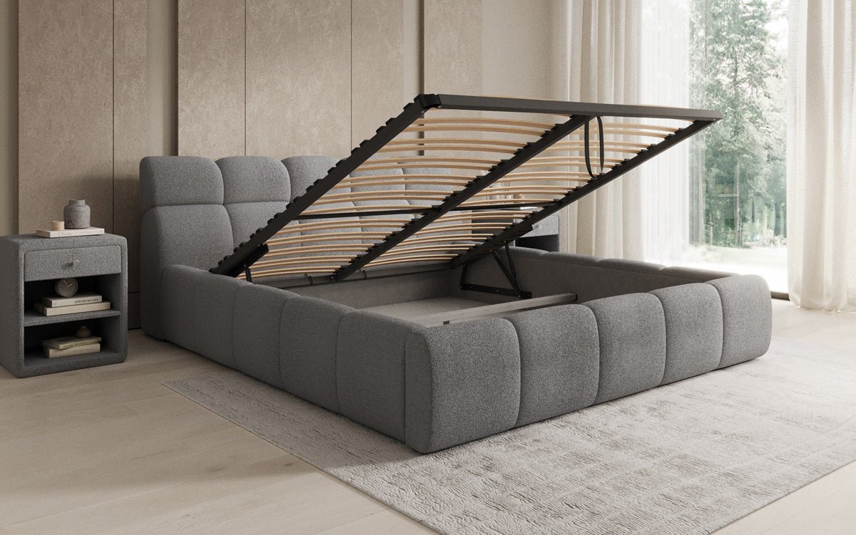 Luxusbetten24 Designer Polsterbett Dallas Bouclé mit Stauraum 140x200