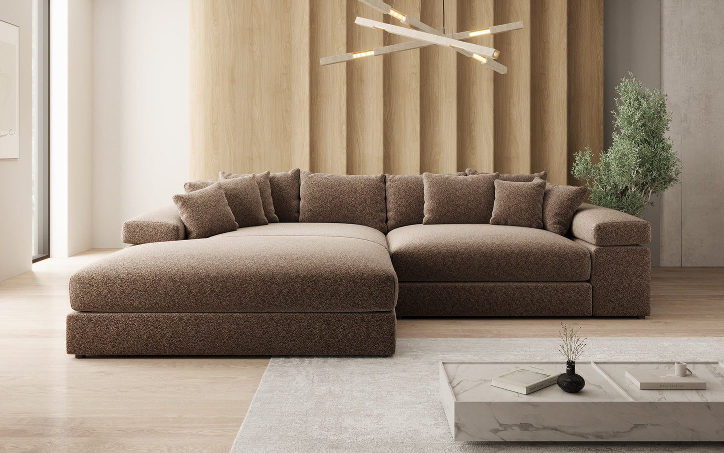 Luxusbetten24 Bernardo Sofa mit breiter Ottomane aus Strukturstoff
