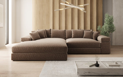 Luxusbetten24 Bernardo Sofa mit breiter Ottomane aus Strukturstoff