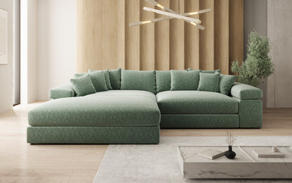 Luxusbetten24 Bernardo Sofa mit breiter Ottomane aus Strukturstoff