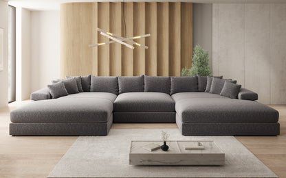 Bernardo U Designer Sofa mit breiter Ottomane aus Strukturstoff