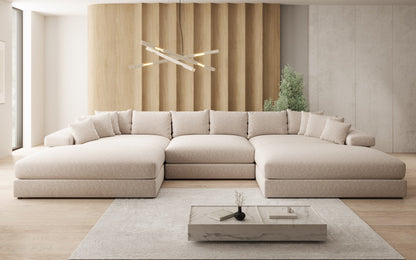 Bernardo U Designer Sofa mit breiter Ottomane aus Strukturstoff