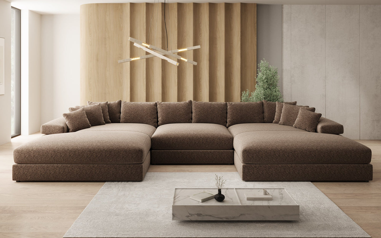 Bernardo U Designer Sofa mit breiter Ottomane aus Strukturstoff