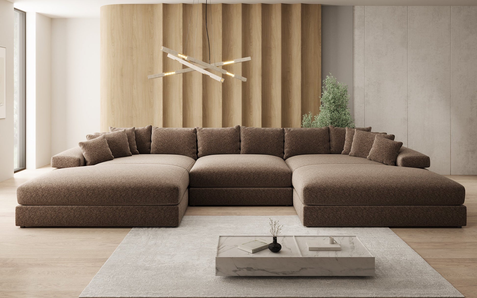 Bernardo U Designer Sofa mit breiter Ottomane aus Strukturstoff