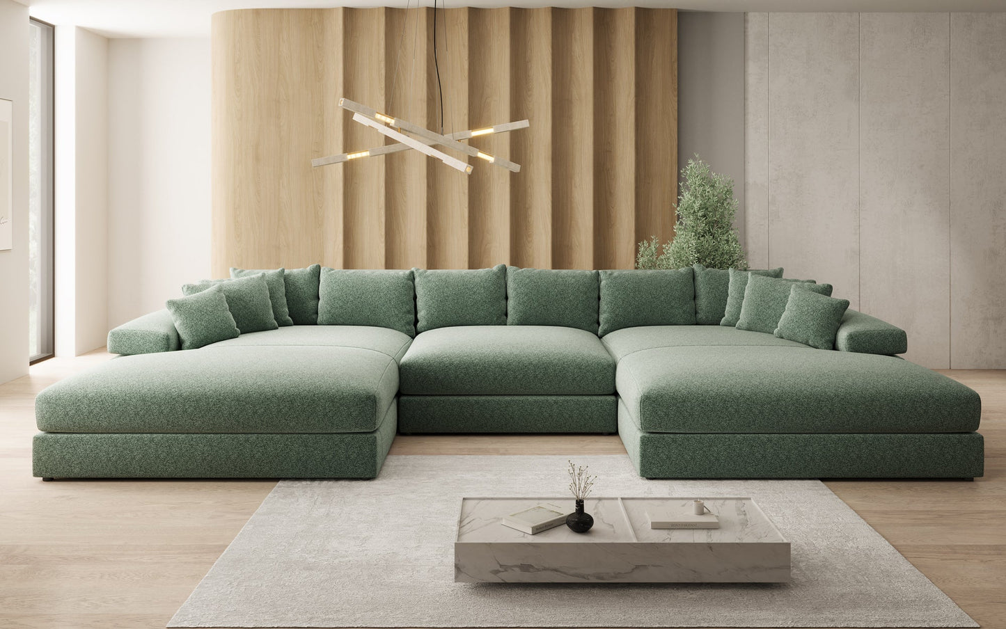 Bernardo U Designer Sofa mit breiter Ottomane aus Strukturstoff