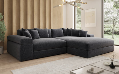 Luxusbetten24 Bernardo Sofa mit breiter Ottomane aus Strukturstoff