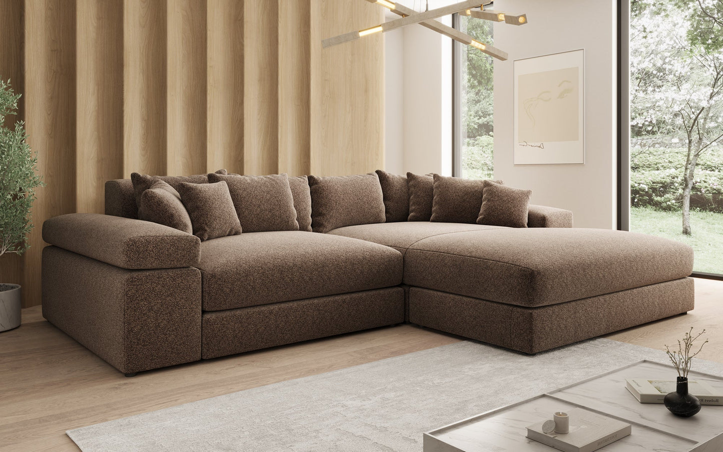 Luxusbetten24 Bernardo Sofa mit breiter Ottomane aus Strukturstoff