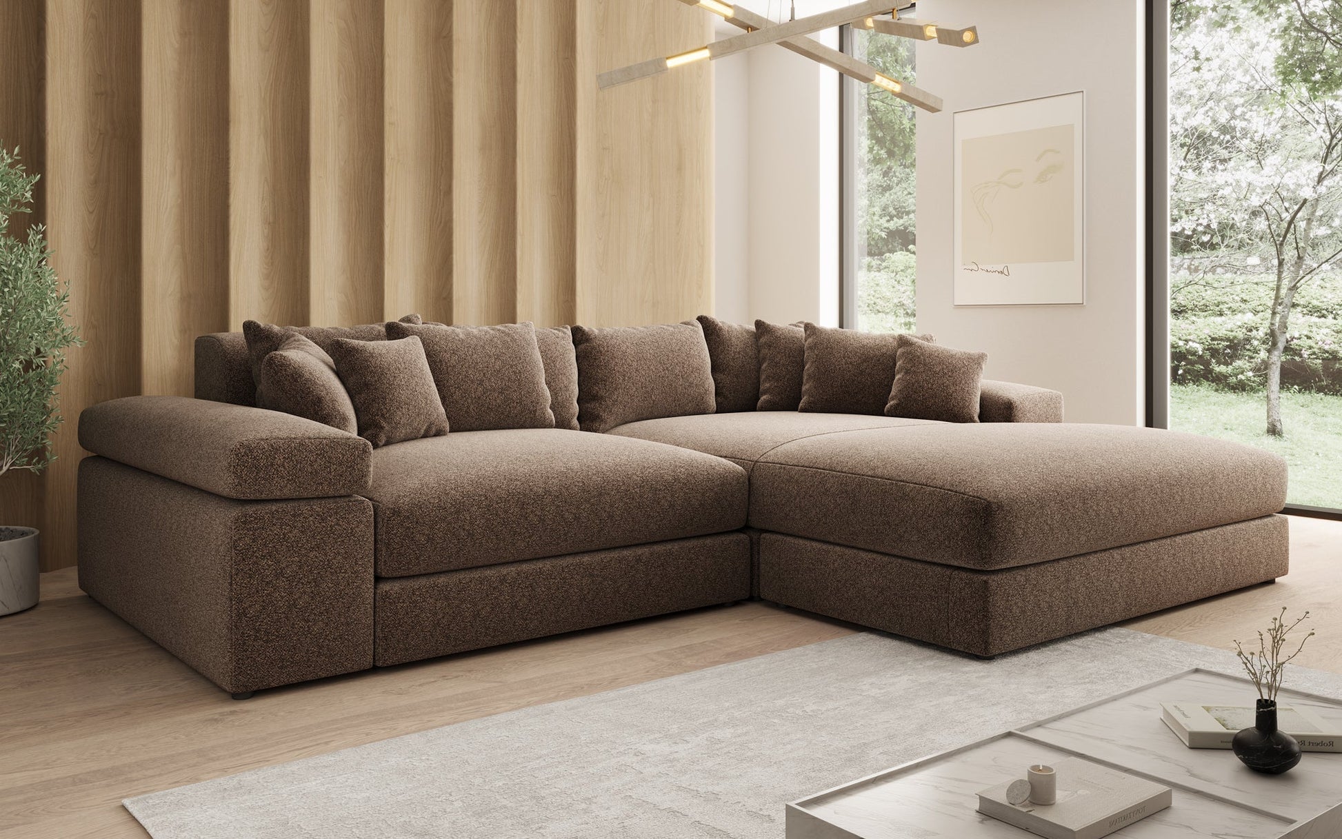 Luxusbetten24 Bernardo Sofa mit breiter Ottomane aus Strukturstoff