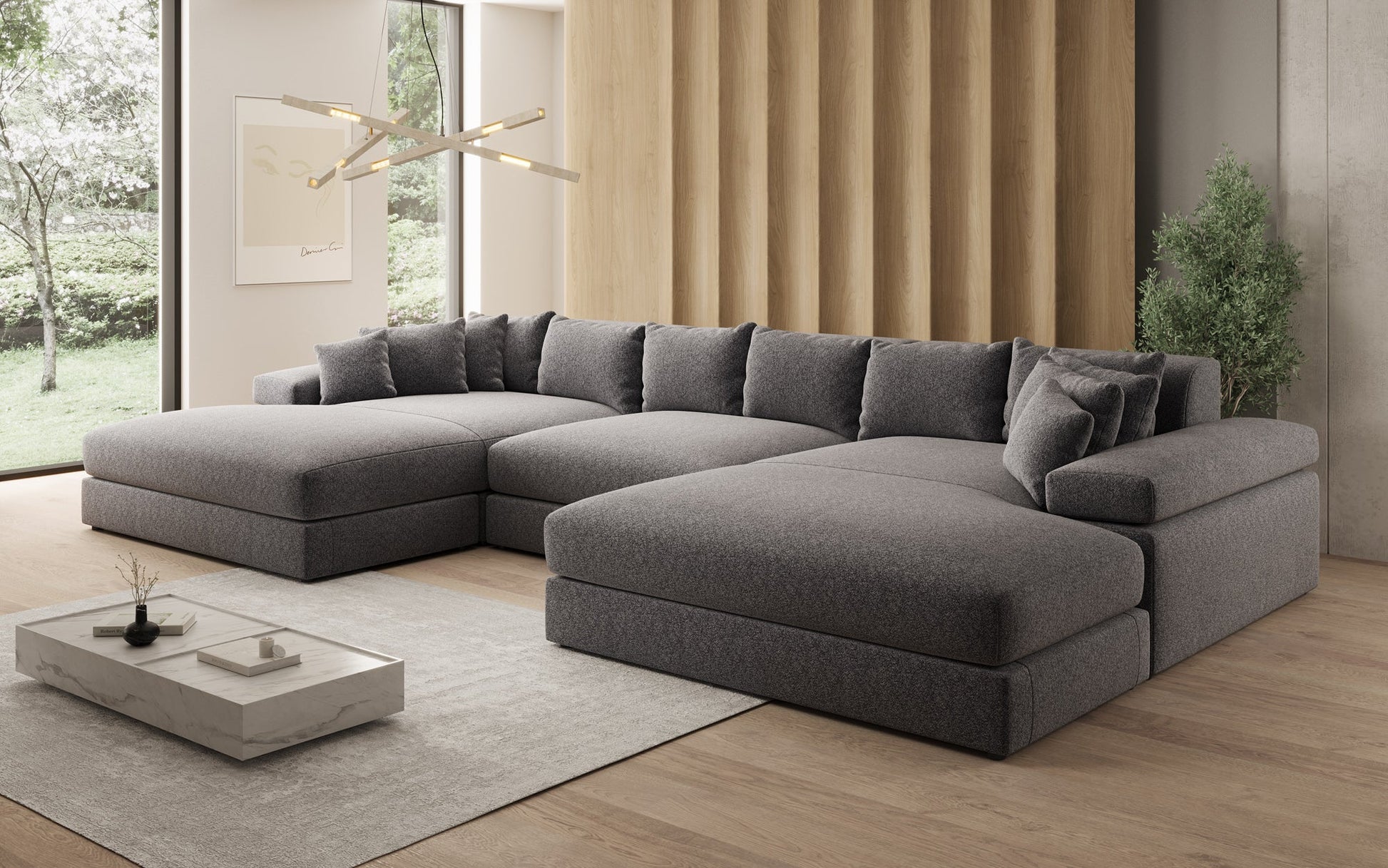 Bernardo U Designer Sofa mit breiter Ottomane aus Strukturstoff