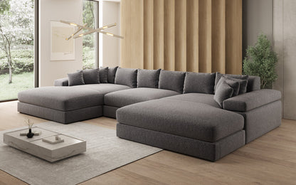 Bernardo U Designer Sofa mit breiter Ottomane aus Strukturstoff