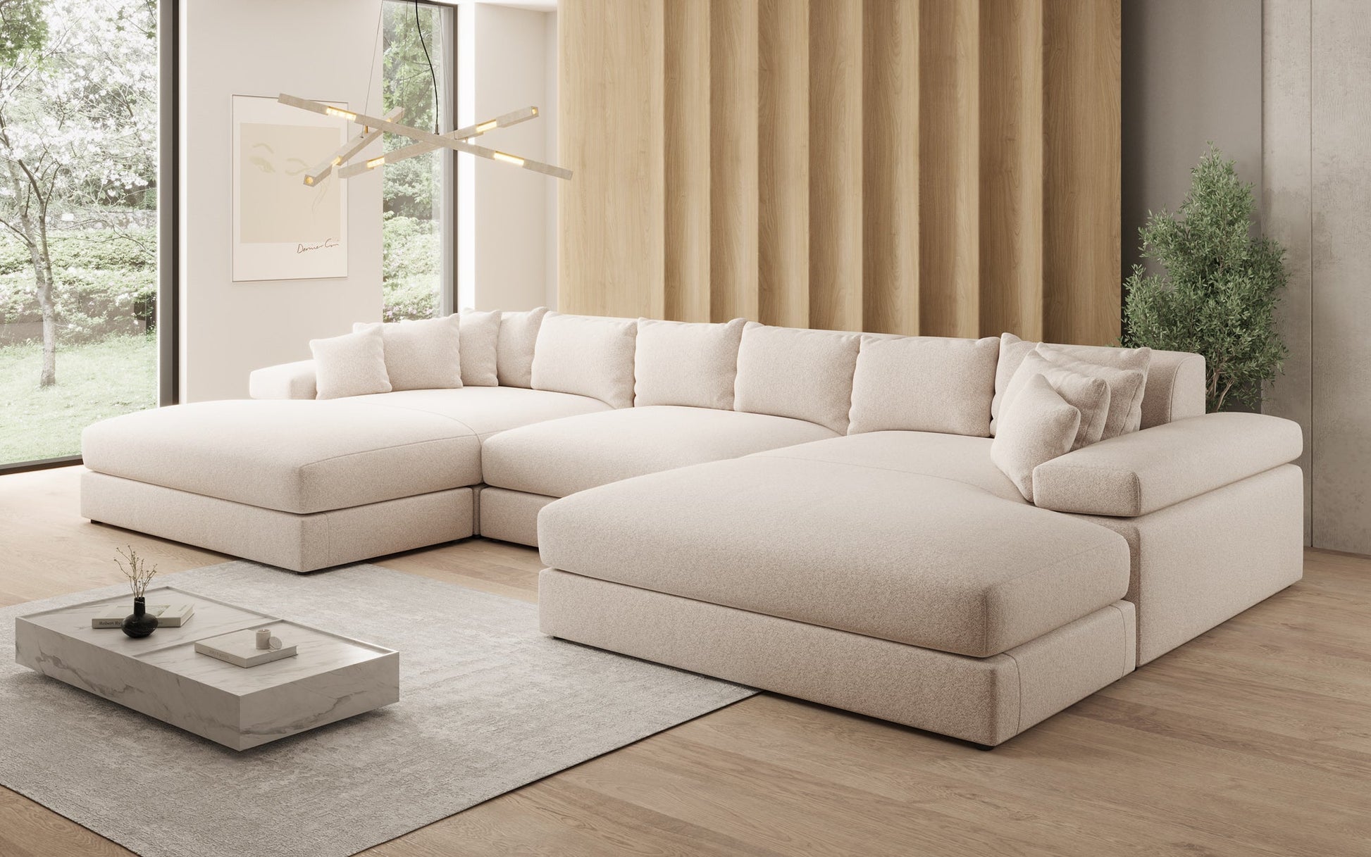 Bernardo U Designer Sofa mit breiter Ottomane aus Strukturstoff