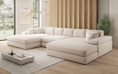 Bernardo U Designer Sofa mit breiter Ottomane aus Strukturstoff