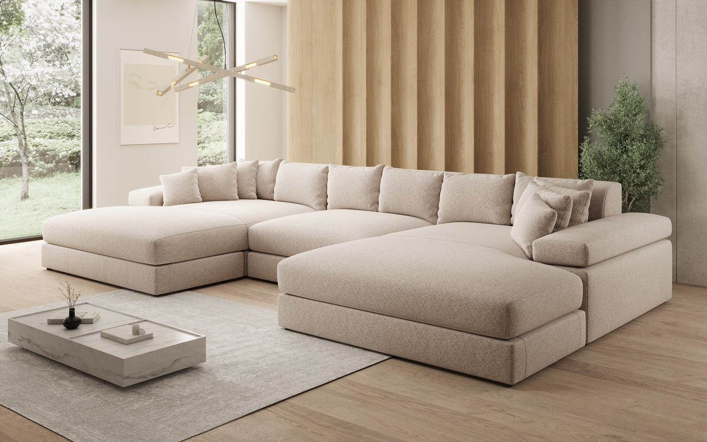 Bernardo U Designer Sofa mit breiter Ottomane aus Strukturstoff