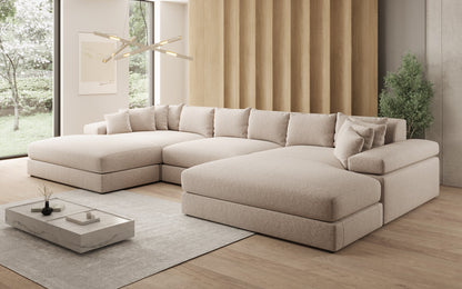 Bernardo U Designer Sofa mit breiter Ottomane aus Strukturstoff