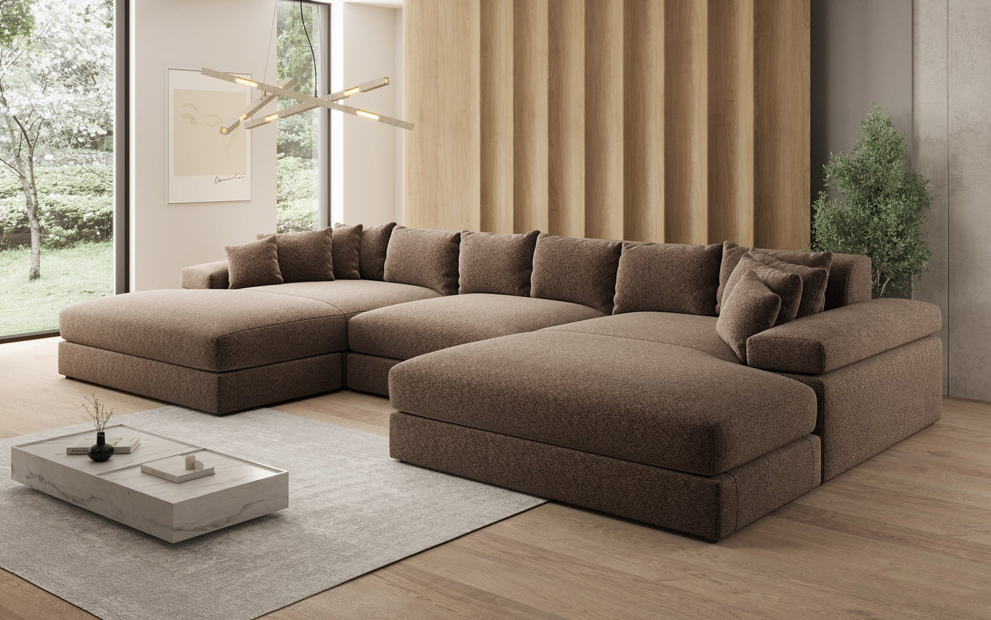 Bernardo U Designer Sofa mit breiter Ottomane aus Strukturstoff