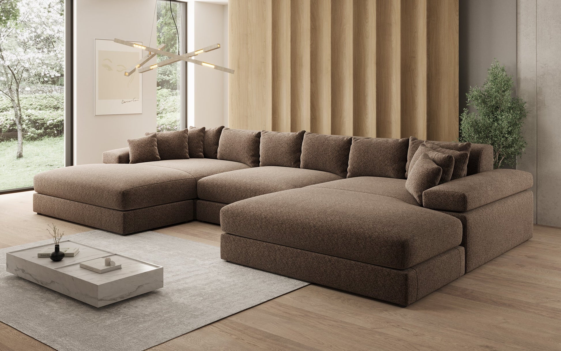 Bernardo U Designer Sofa mit breiter Ottomane aus Strukturstoff