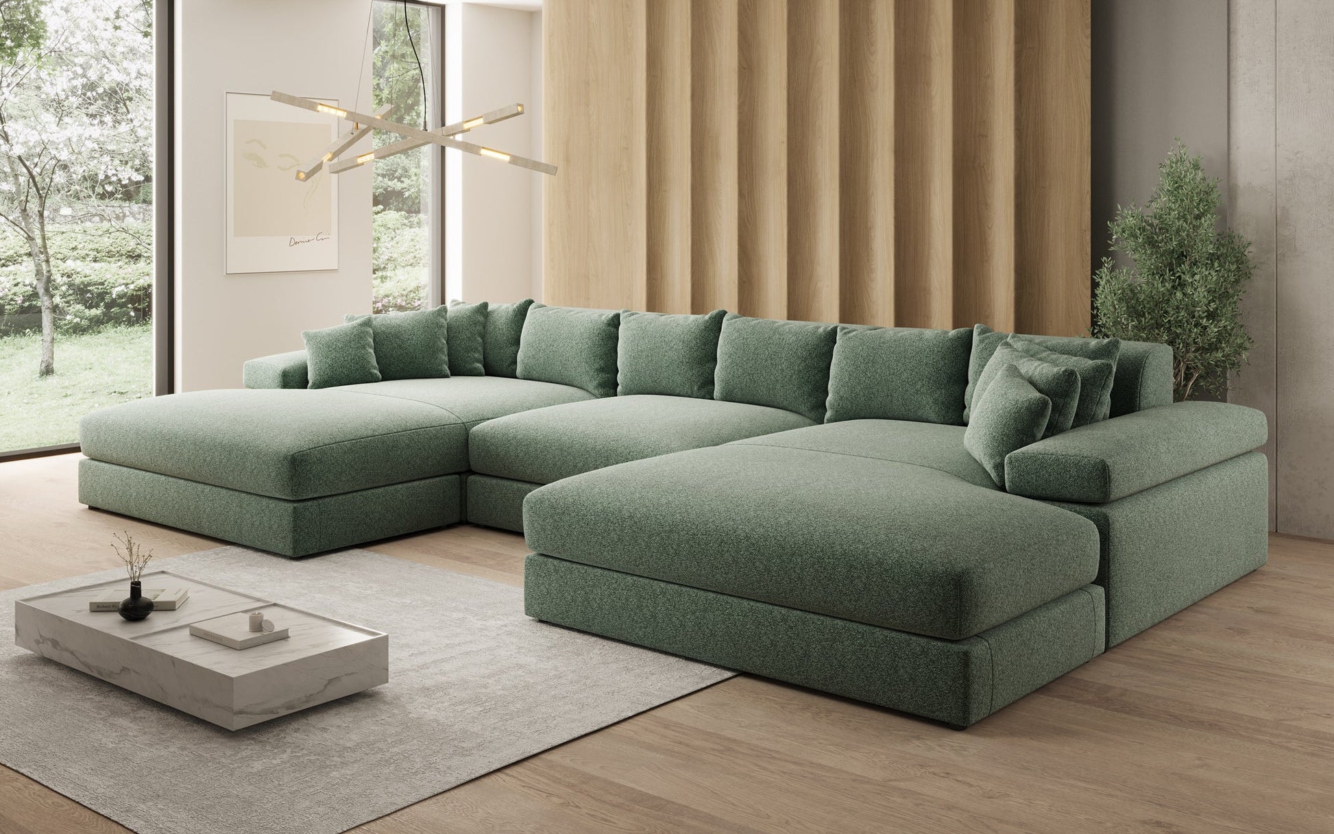 Bernardo U Designer Sofa mit breiter Ottomane aus Strukturstoff
