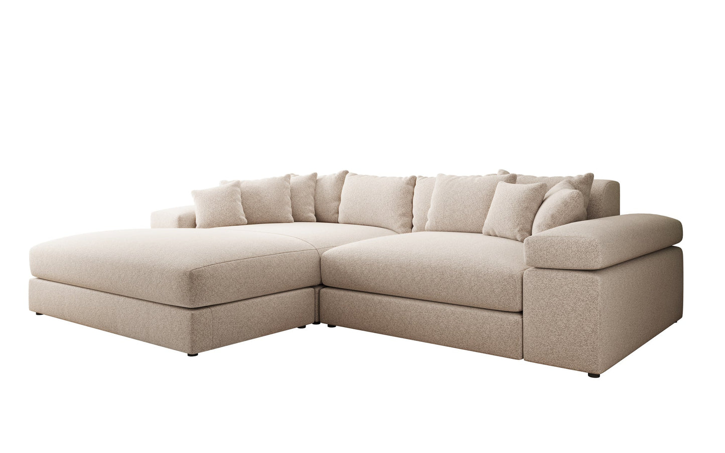 Luxusbetten24 Bernardo Sofa mit breiter Ottomane aus Strukturstoff