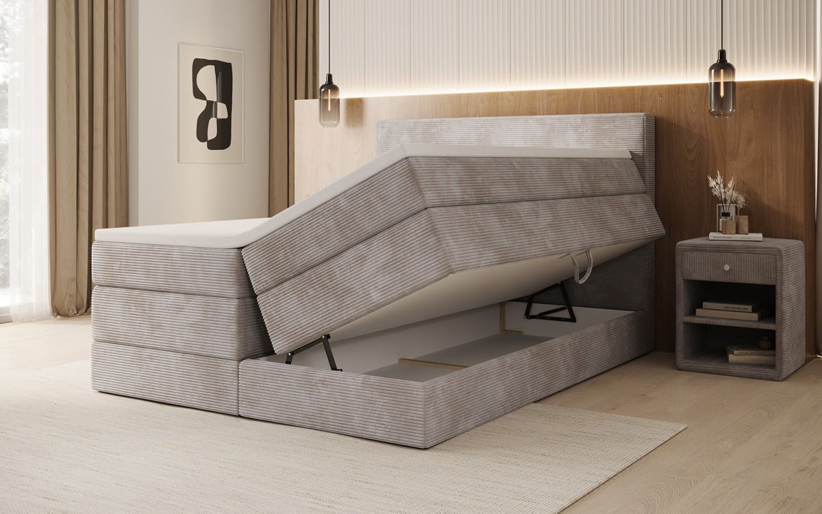 OUTLET - Boxspringbett Noren mit Stauraum in Cord