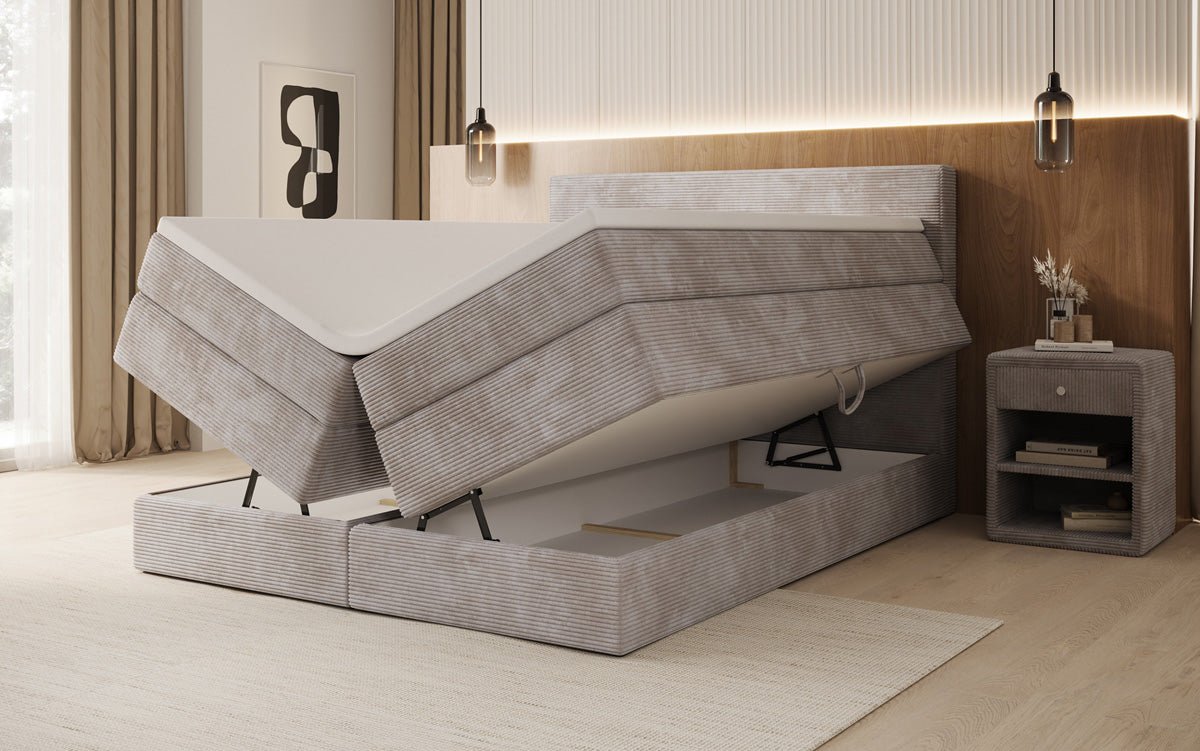 OUTLET - Boxspringbett Noren mit Stauraum in Cord
