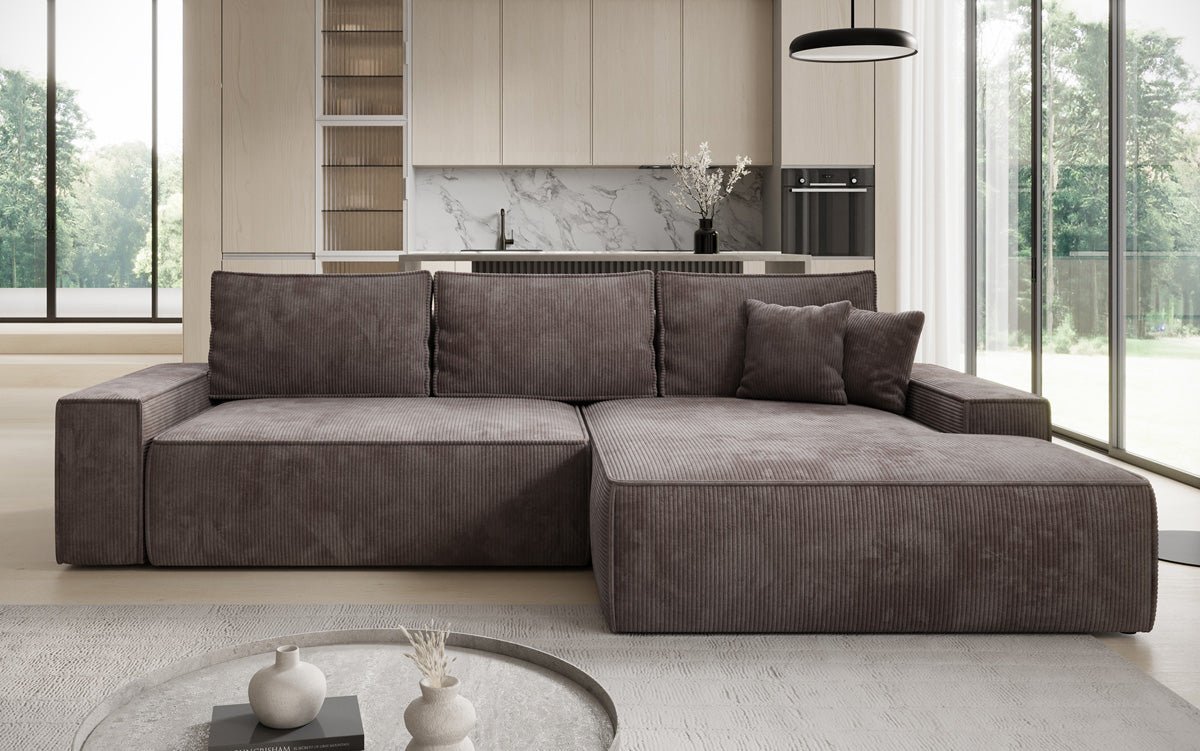 Luxusbetten24 Designer Sofa Verona Cord Breite Ottomane Schlaffunktion