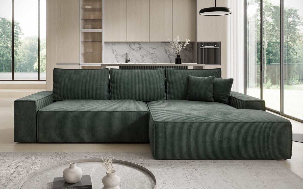Luxusbetten24 Designer Sofa Verona Cord Breite Ottomane Schlaffunktion