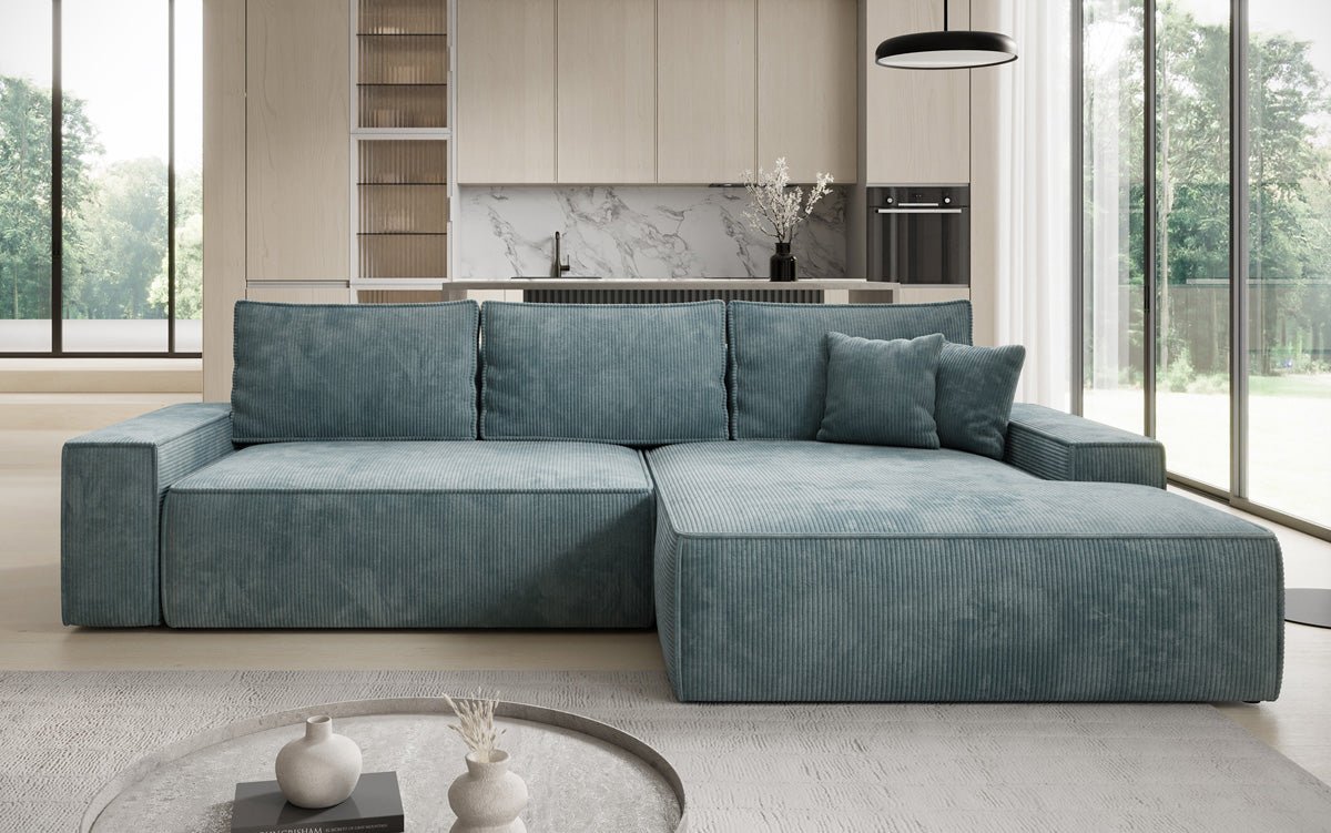 Luxusbetten24 Designer Sofa Verona Cord Breite Ottomane Schlaffunktion