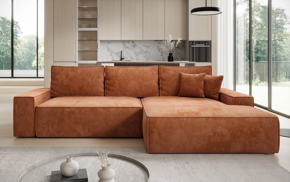 Luxusbetten24 Designer Sofa Verona Cord Breite Ottomane Schlaffunktion