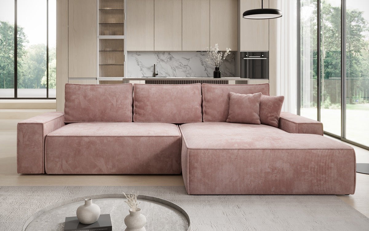 Luxusbetten24 Designer Sofa Verona Cord Breite Ottomane Schlaffunktion