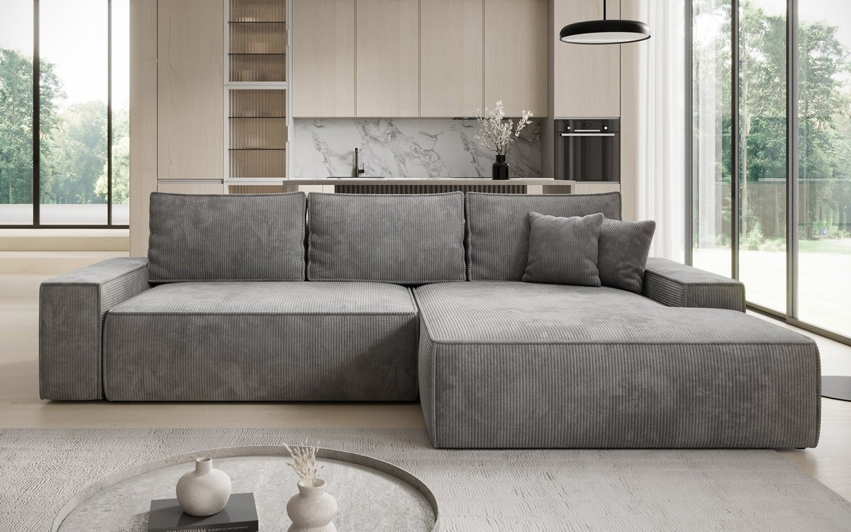 Luxusbetten24 Designer Sofa Verona Cord Breite Ottomane Schlaffunktion