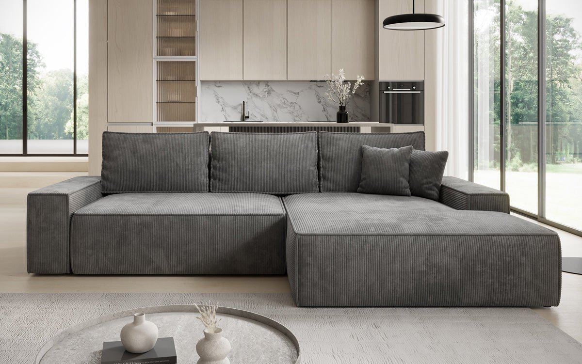 Luxusbetten24 Designer Sofa Verona Cord Breite Ottomane Schlaffunktion