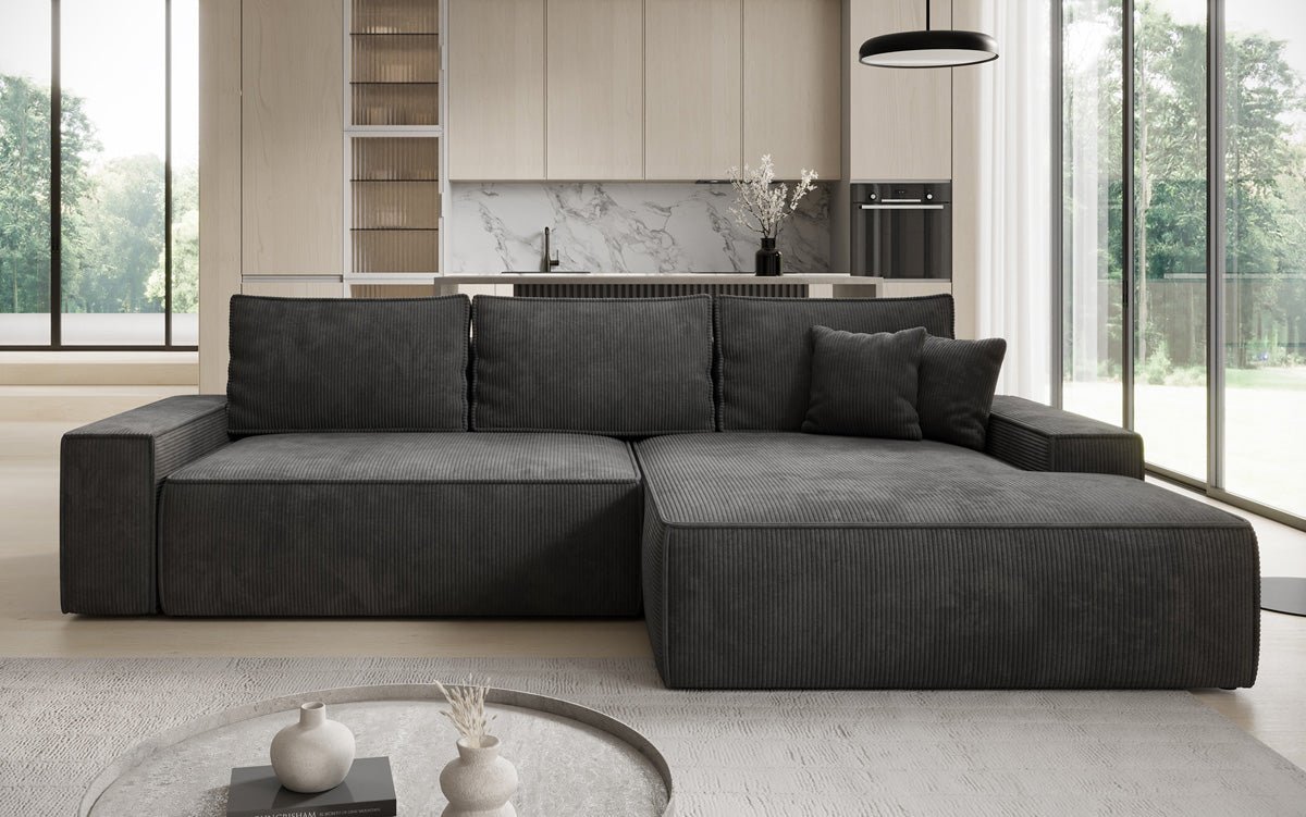 Luxusbetten24 Designer Sofa Verona Cord Breite Ottomane Schlaffunktion