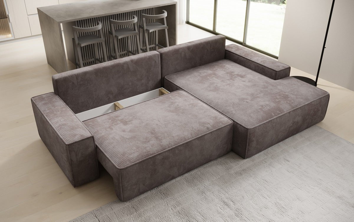Luxusbetten24 Designer Sofa Verona Cord Breite Ottomane Schlaffunktion