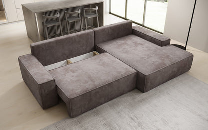 Luxusbetten24 Designer Sofa Verona Cord Breite Ottomane Schlaffunktion