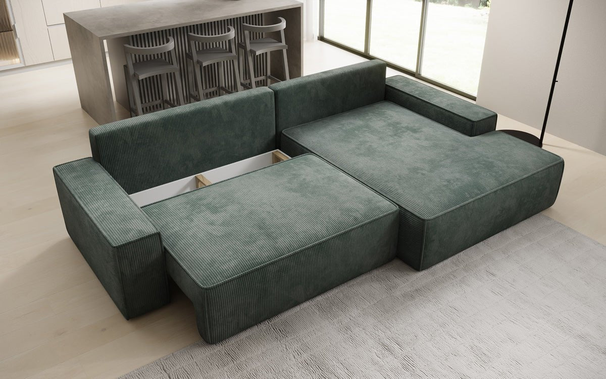 Luxusbetten24 Designer Sofa Verona Cord Breite Ottomane Schlaffunktion