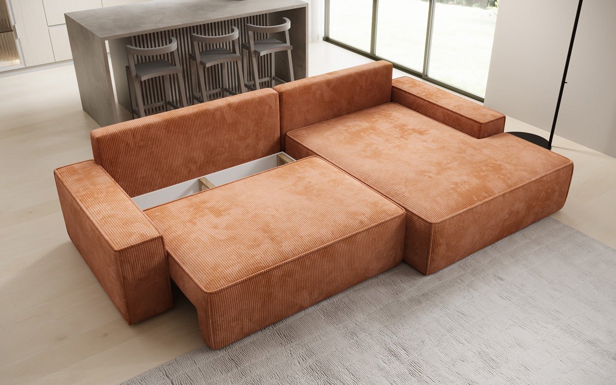 Luxusbetten24 Designer Sofa Verona Cord Breite Ottomane Schlaffunktion